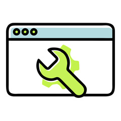 Browser window displaying a wrench and gear, isolated on white background