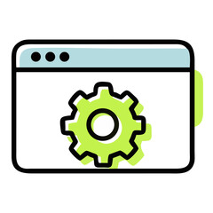 Website settings page isolated on white background, gear symbol in a browser window for configuration