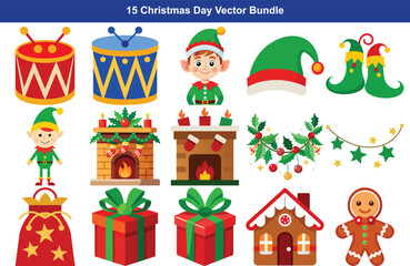 Collection of christmas elves gifts and decorations
