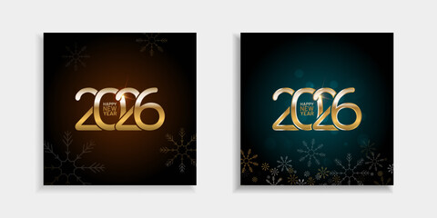 Golden 2026 Vector Poster on Dark Background with Happy New Year Text and Number Logo Designs Set