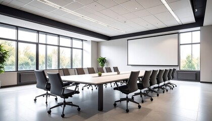 Modern conference room with large windows