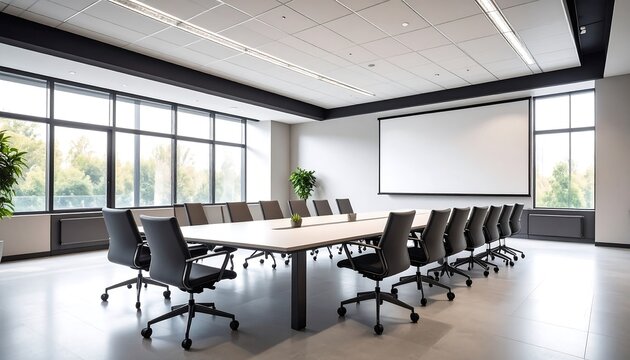 Modern conference room with large windows