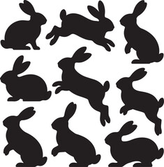 Rabbit Silhouette Collection &mdash; Hopping, Sitting, and Running Bunny PosesRabbit Silhouette Collection &mdash; Hopping, Sitting, and Running Bunny Poses