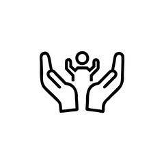 Outline icon two hands holding a person figure vector