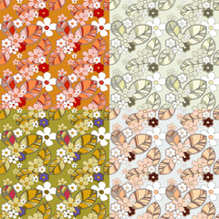 Retro floral vector background. Vintage groovy flowers. Modern pattern design for textile, wrapping paper
