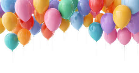  Vibrant birthday balloons in various colors, isolated on a transparent background 