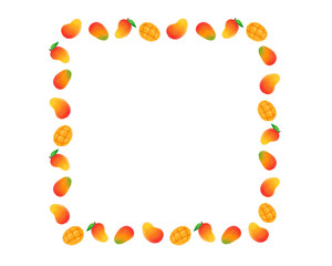 マンゴー 水彩 手描きイラスト 四角フレーム 夏のチラシ・ポスター・Webデザインに使える装飾イラスト素材