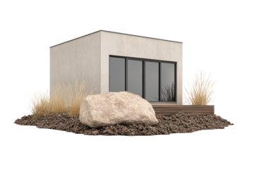 Modern Minimalist Retreat: A sleek, contemporary home, featuring clean lines, expansive glass, and natural elements, offers a tranquil escape amidst nature's embrace.