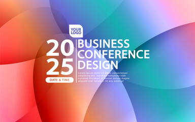 Modern abstract template for a business conference poster or event flyer. Features vibrant gradient waves and a clean layout with space for your logo and text. Perfect for corporate and marketing use.
