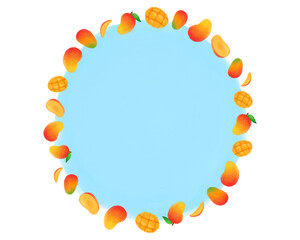 マンゴー 水彩 手描きイラスト 円フレーム 青 夏のチラシ・ポスター・Webデザインに使える装飾イラスト素材