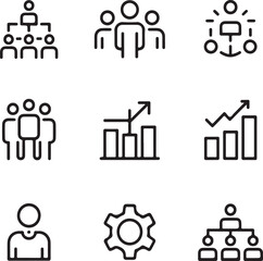 Human Resources Outline Icons — Team Building, Staff Management, and Organizational StructureHuman Resources Outline Icons — Team Building, Staff Management, and Organizational Structure
