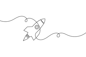 Fototapeta premium Rocket continuous one line drawing minimalist outline vector illustration 