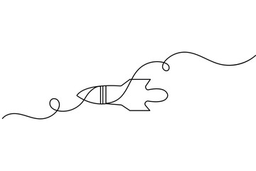 Rocket continuous one line drawing minimalist outline vector illustration

