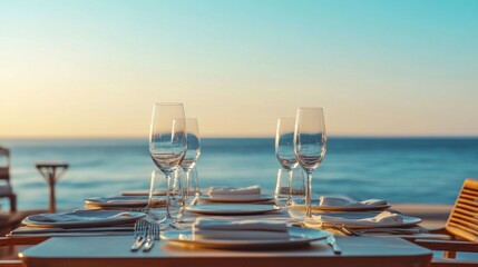 Elegant dining setup by the sea