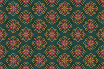 Seamless floral geometric pattern with vintage-inspired elements. Ideal for textile design, wallpaper, gift wrapping, packaging, and digital backgrounds. Elegant, colorful, and perfectly repeating 