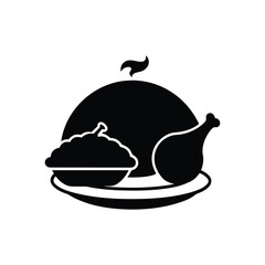 Hot roasted chicken dinner platter silhouette isolated on white background