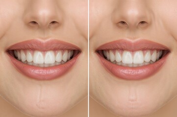 Woman Smiling Teeth Whitening Before After Results Dental Care Cosmetic Treatment Perfect White Smile Orthodontics Professional Healthcare Beauty Transformation
