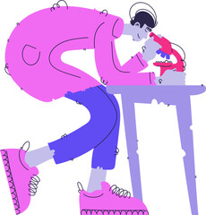 Illustration of a Scientist Working with a Microscope in a Laboratory Setting