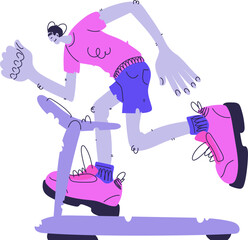 Cartoon Man Running on Treadmill for Fitness, Cardio Exercise and Training.