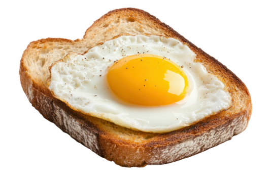 Sunny Side Up on Toast: A golden-yolked fried egg rests gracefully on a slice of toasted bread, lightly seasoned with a delicate touch of black pepper.