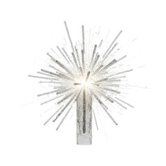 Obraz premium Silver starburst Christmas tree topper with light on white background
