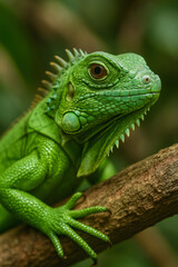 Obraz premium green iguana on a tree