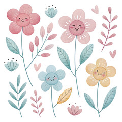 Cute geometric flower patterns celebrate the joy of spring time in vibrant watercolor artistry