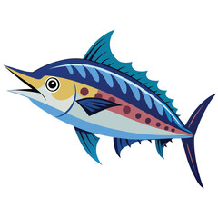 Naklejka premium Vibrant wahoo fish illustration with dynamic fins isolated on white background