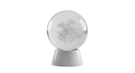 Clear glass crystal ball on white stand isolated on white background