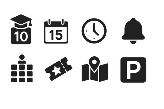 Calendar and event solid icon set. schedule, reminder, planning icons collection