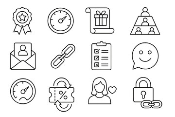 Business, communication outline icon set. marketing, networking, productivity icons