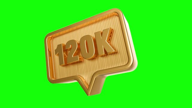 Golden Speech Bubble with 120K: A golden speech bubble, featuring the numbers 120K within it, floats prominently against a vibrant green background.