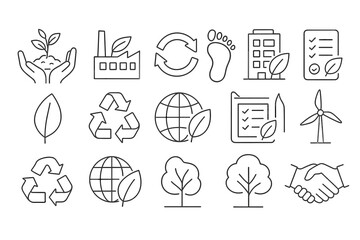 Eco-friendly, sustainability line icon set for environment and recycling concepts