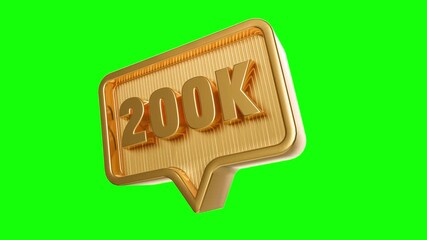Golden 200K Social Media Milestone: A gold-colored speech bubble, illuminated against a vibrant green backdrop, celebrates the impressive achievement of 200,000 followers.