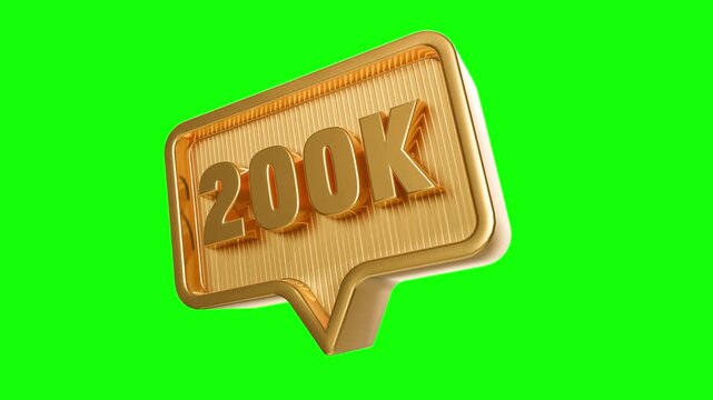 Golden 200K Social Media Milestone: A gold-colored speech bubble, illuminated against a vibrant green backdrop, celebrates the impressive achievement of 200,000 followers.