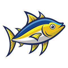 Obraz premium Realistic yellowtail fish illustration with detailed fins and scales isolated on white background