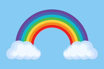Rainbow icons with fluffy clouds on blue background, representing weather, hope, diversity, nature, positivity, LGBTQ+ symbolism, and cheerful visual elements for design or decoration