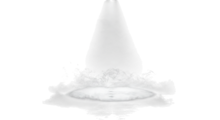 Smoke column rising from a circular base with reflection isolated on transparent background