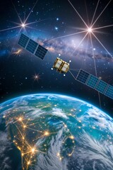 AI-Powered Satellite Fleet Over Earth's Horizon at Dawn