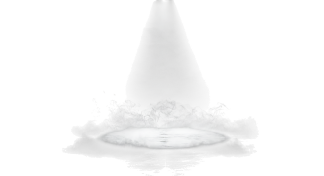Smoke column rising from a circular base with reflection isolated on transparent background