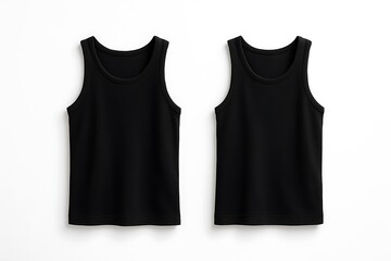 Fototapeta premium Classic black tank top front and back view, ideal for clothing design, fashion photography, and minimalist apparel branding.