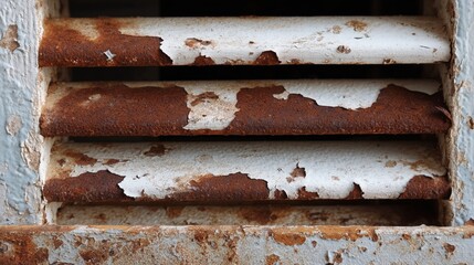 rusty metal shutter slats with chipped primer and aged texture
