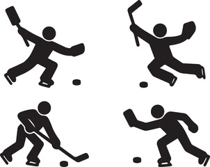 Ice Hockey Silhouette Players in Action | Skating, Shooting & Game Poses Vector