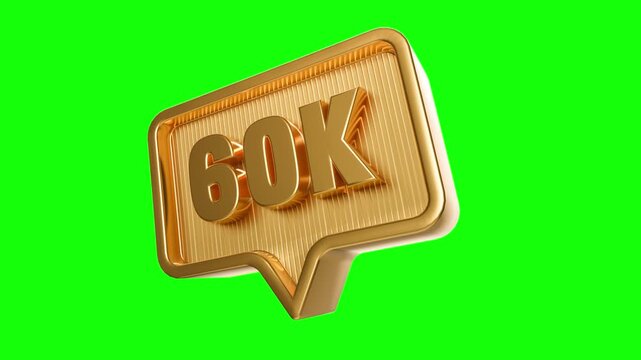 Golden 60K Symbol: A visually stunning, golden 60K symbol, designed in a speech bubble format, is set against a vibrant green backdrop, which perfectly embodies an achievement in number of likes.