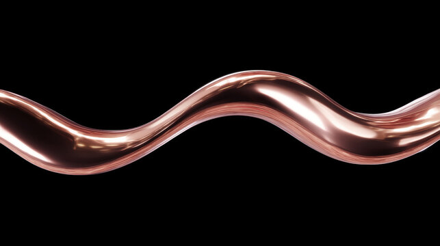 A glossy rose gold sine wave floating on a completely black background. 3d illustration. - Powered by Adobe