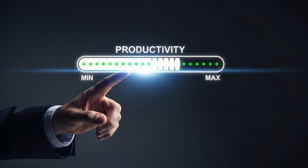 Business professional activating a productivity progress bar with a glowing indicator