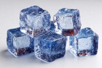Bright ice cubes glistening in a clear display, showcasing their crystalline texture and cool colors
