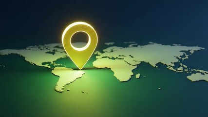 Glowing Location Pin on World Map Animation: Global Connection Concept. - Powered by Adobe