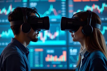 Collaborating in a Virtual Reality Environment: Two Individuals Engaged in Interactive Data Visualizations and Financial Analysis