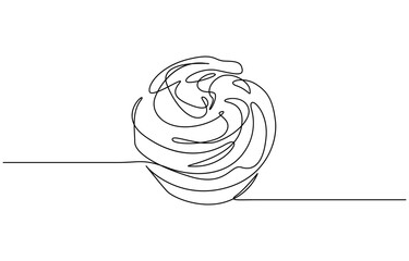 Continuous one line drawing of delicious cupcake vector illustration. Editable outline